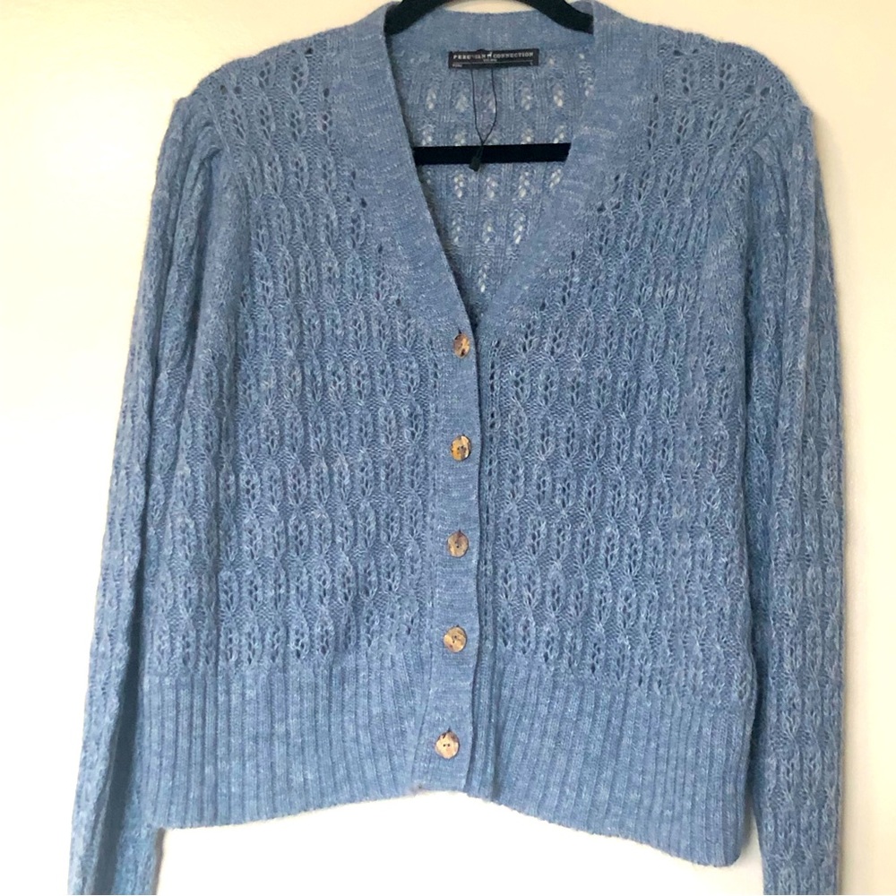 Peruvian Connection Baby Alpaca Cardigan Light Blue NWOT